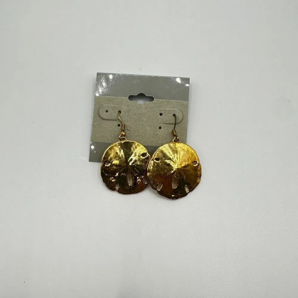 SALE! Gold tone sand dollar dangle earrings!